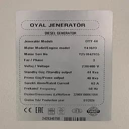 Дизельний генератор OYAL OYY-44 YANG DONG Y4102D 44KVA/35.2KW, Альтернатор OYL184J, витрата 75% навантаження - 6,8 літрів/год, 230/400 В, 50 Гц (AVR+ATS) 2200*900*1350 мм, 890 кг, 125 л - мініатюра 2