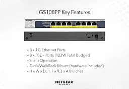 Комутатор GS108PP 8xGE PoE, 123Вт, Некерований NETGEAR teh0018184 - мініатюра 4