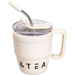 Термочашка Coffee &amp; Tea 480 мл з трубочкою і подвійним відкриванням, білий Yiwu HP-14-23BE - мініатюра 2