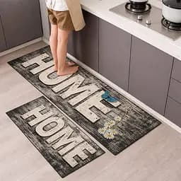 Набір килимків для кухні та ванної 120×40 см і 60×40 см водонепроникні, протиковзні, м'які, декоративні Home Сірий 88321