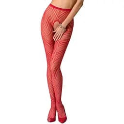Еротичні колготки-бодістокінг Passion S010 red з доступом геометричний малюнок S/M/L