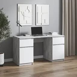 Комп'ютерний стіл Vays, письмовий стіл з двома тумбами, з шухлядами без ручок R-34 Бетон-Білий фасад