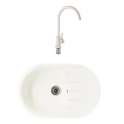 Гранітна мийка з краном овальної форми WIZ № 5 780х510 мм (Біла)