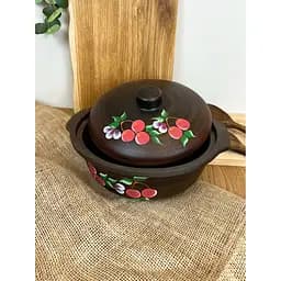 Котел с крышкой керамический (глиняный) резной Вишня 3 л