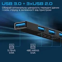 Концентратор Promate USB Hub 4 ports litehub-4.black (litehub-4.black) - мініатюра 6