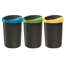 Баки для сортування сміття Prosperplast Keden Compacta R комплект 3x40 л чорний, кришка синя, зелена, жовта