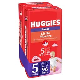 Набір трусиків-підгузків для дівчаток Huggies Little Movers Pants 5 (12-17 кг) Mega, 96 шт. (2 уп. по 48 шт.) - мініатюра 2