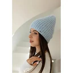 Женская зимняя шапка Ангора Молодежь из ангоры 80% с двойной вязкой Голубой