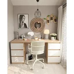 Стіл комп'ютерний з двома тумбами на 6 ящиків, письмовий стіл з ДСП II FT-228 Дуб сонома+білий