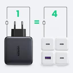 Зарядний пристрій 4xUSB 100W (3xUSB-C+USB-A) Gan Tech Fast GAN Charger чорний CD226 Ugreen - мініатюра 8
