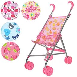 Коляска 9302 W для куклы, жел рама, двойные колеса поворот, высота 53 см Микс