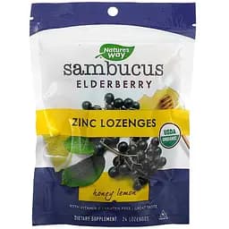 Леденцы бузины с цинком Nature's Way вкус меда и лимона 24 леденца (NWY12089)