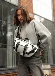 Большая женская поясная сумка бананка Sambag DynamicDart белая 38×21×7 см (80411008)