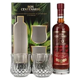 Ром Centenario Fundation 20 лет 40% 0.7 л в подарочной упаковке + 2 стакана