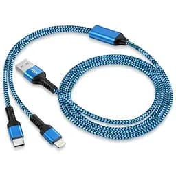 Кабель для багаторазової зарядки 2-в-1 для iPhone та Android, 4-футовий плетений нейлоновий USB-кабель для зарядки з портом типу C