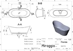 Ванна Miraggio FLORIDA (0000271) Miramarble | Глянцева | Окремостояча | Біла - мініатюра 2