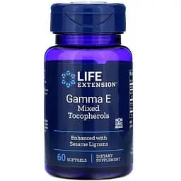 Вітамін Е: гамма E змішані токофероли Life Extension 60 капсул