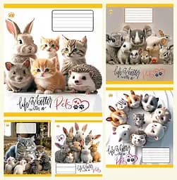 Зошити учнівські 12 аркушів клітинка Тверда Pets, 25 шт. в упаковці