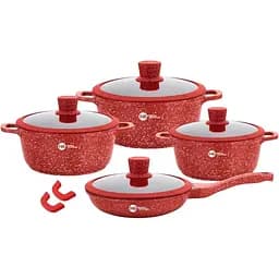 Набір каструль Higher Kitchen НК-324 з гранітним антипригарним покриттям та сковородою червоний (42864-НК 324R_2356)