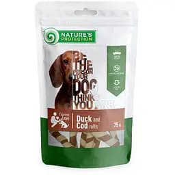 Лакомство для собак, рулетики с утки и трески, Nature's Protection Duck and Cod rolls, 75 г