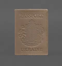 Кожаная обложка для паспорта с украинским гербом светло-бежевая