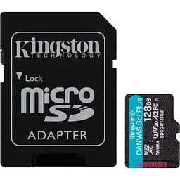 Карта пам'яті Kingston microSD 128GB C10 UHS-I U3 A2 V30 R200MB/s + SD