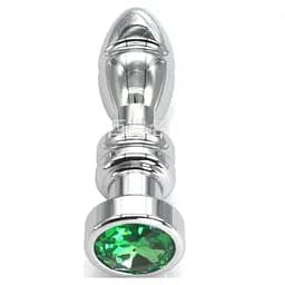 Фігурна анальна пробка з кристалом SKN-MS124 (довжина 12 см, діаметр 3.5 см, Вага 155 гр.), Срібний / Изумрудный