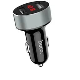 Автомобільна зарядка від прикурювача з вольтметром чорна HOCO Z26 2USB 2,1A