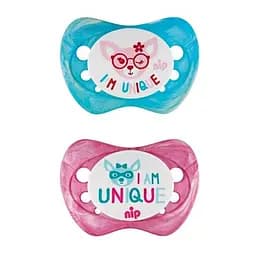 Пустышка Nip Я уникум № 1, силиконовая, 0-6 мес., 2 шт., голубой с розовым (31312)