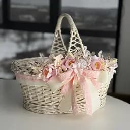 Пасхальная корзина 38х28см hand-made MIS LT бежевая с пудрово-розовым декором большая