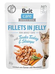 Беззерновой влажный корм для котов Brit Care Cat pouch нежная индейка с креветками в желе 85 г