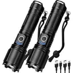 Пакет из 2 перезаряжаемых фонариков с высоким люменом, 990000 люмен, супер яркий светодиодный фонарик с 5 режимами.