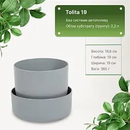 Вазон із піддоном Plastia Tolita, 2,2 л, сірий (1707281920R) - мініатюра 4