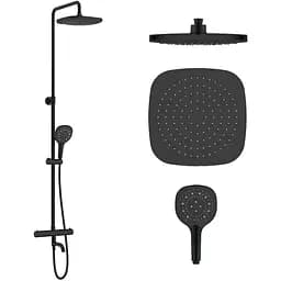 Душова система з термостатом Imprese Centrum SQ із виливом верхній душ 255 мм ABS квадрат black matt T-10262SQ, Чорний матовий