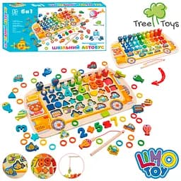 Деревянная игрушка Многофункциональная дощечка, цифры, знаки, фигурки, кольца, Limo Toy MD1949