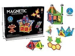 Конструктор магнитный 74 детали, 6 типов элементов AQ2203
