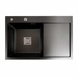 Кухонна мийка Platinum Handmade 78x50В L PVD чорна (товщина 3.0/1.0 мм), Чорний