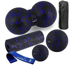 Набір для масажу та йоги PowerPlay PP_4093 EPP (3 м'ячики + валик масажер 15*5,3 см) Blue + гумка 7,5 кг (PP_4093_Blue)