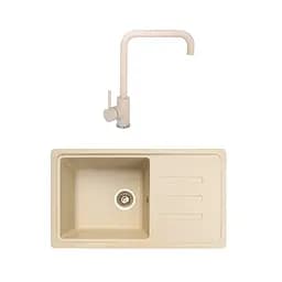 Гранітна мийка з краном прямокутна WIZ № 14 780х435 мм (Бежева)