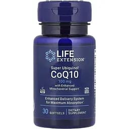 Коензим Q10 Life Extension Super Ubiquinol CoQ10 100 mg with Enhanced Mitochondrial Support, 30 капсул з покращеною мітохондріальною підтримкою