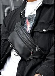 Мужская сумка на пояс бананка кожаная Sambag Tirso BTT черная 31×12×5 см (81339001m)