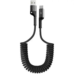 Кабель в авто, Спіраль USB-A to USB-C 2.4A 1m Black