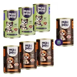 Набор влажного корма для взрослых собак MAU PAW кусочки в желе 2.905 кг (6 шт. + 1 шт. подарок х 415 г)