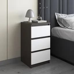 Тумба приліжкова Vays, в спальню, сучасна, 3 шухляди, без ручок R-30 Венге Темний-Білий фасад
