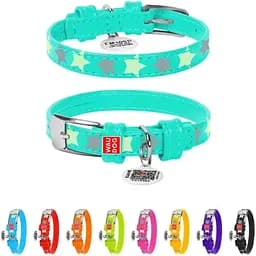 Ошейник для собак кожаный Waudog Glamour с QR-паспортом, узор «Звездочка», светонакопительный/светоотражающий, S, Ш 15 мм,