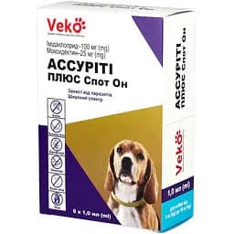 Краплі від паразитів Veko Ассуріті Плюс Спот Он для собак 4-10 кг (6 х 1.0 мл)