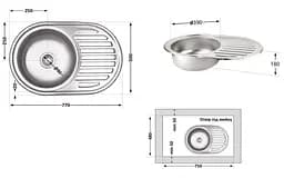 Кухонна мийка Brinex 7750 0,8 мм, врізна BRIN7750SAT08 - мініатюра 6