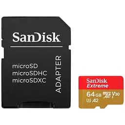 Карта памяти SanDisk microSDXC 64GB UHS-I Extreme U3 A2 V30 + SD Adapter (SDSQXAH-064G-GN6MA) [91564]