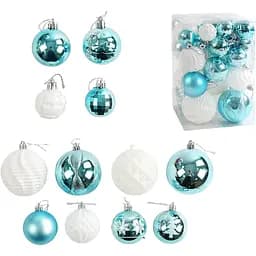 Набор новогодних украшений 34 шарика на елку разной текстуры, белого и голубого цвета (160785)