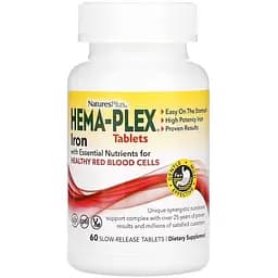 Железо Natures Plus Hema-Plex Iron with Essential Nutrients for Healthy Red Blood Cells 60 таблеток